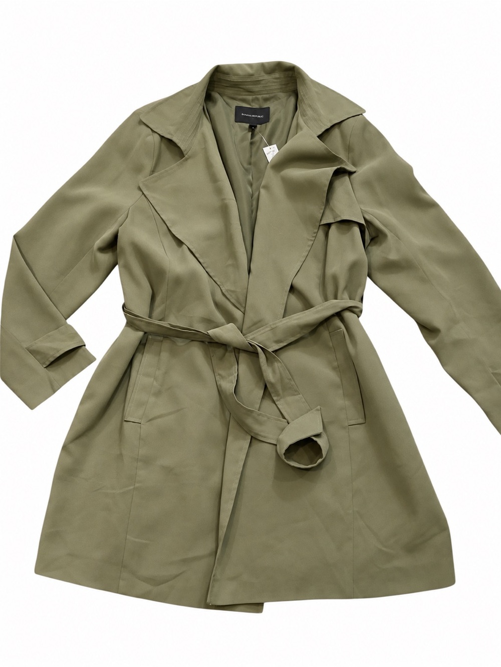 NWT Banana Republic Olive Green Draped Trench Coat Belted XL